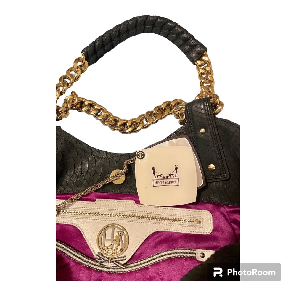 HENRI BENDEL Milliner Shopper - black embossed leather reptile pattern - in EUC! - Picture 15 of 15